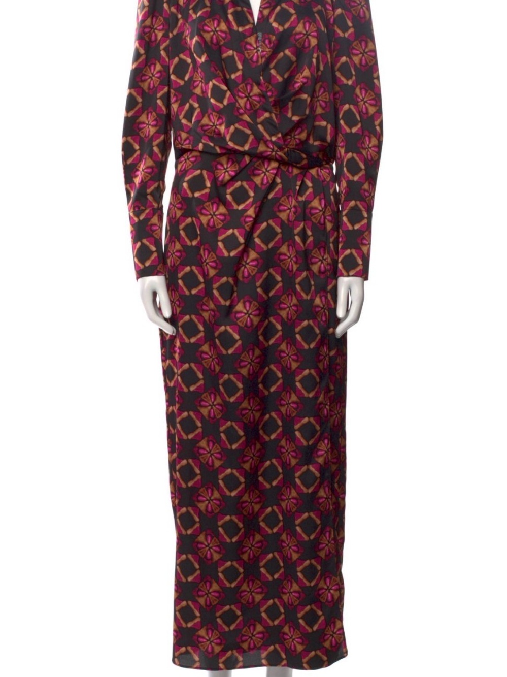 Misa Los Angeles Burgundy and Tan Geometric Maxi Dress